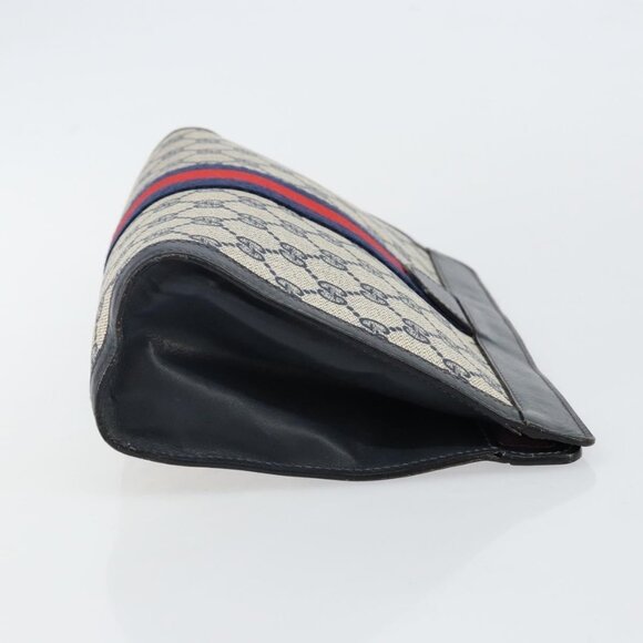GUCCI GG Supreme Sherry Line Clutch Bag PVC Navy Red Auth 144387 - Picture 5 of 16